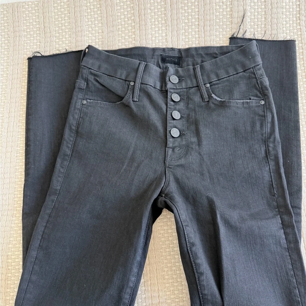 MOTHER Pixie Ankle Fray Skinny Jeans in Not Guilty Black Sz 24
